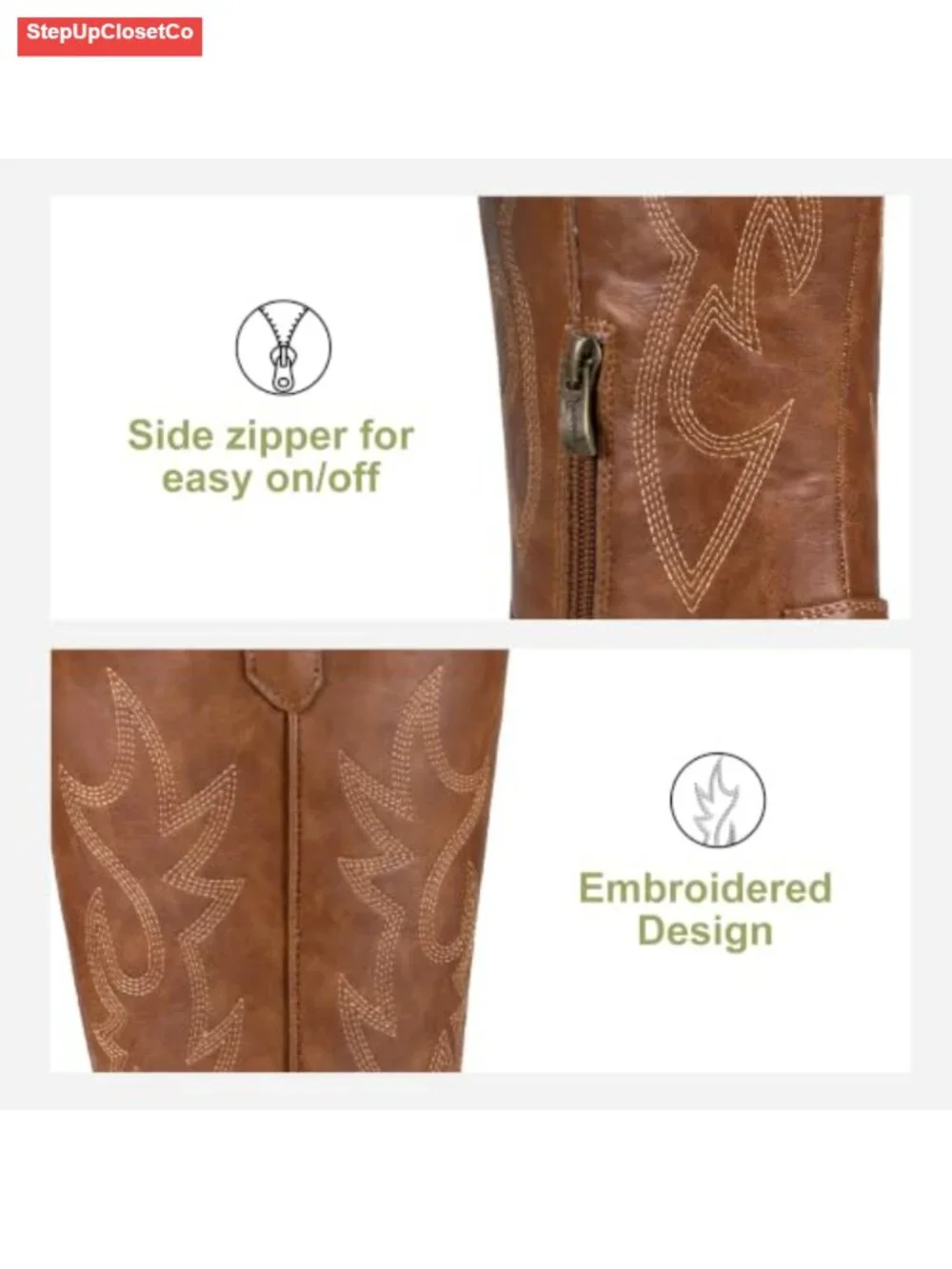 Women's Knee High Cowboy Boots Low Heel Western Embroidered Synthetic Leather